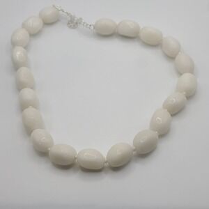 White Stone Necklace Chunky Signed GSJ QVC‎ 16"